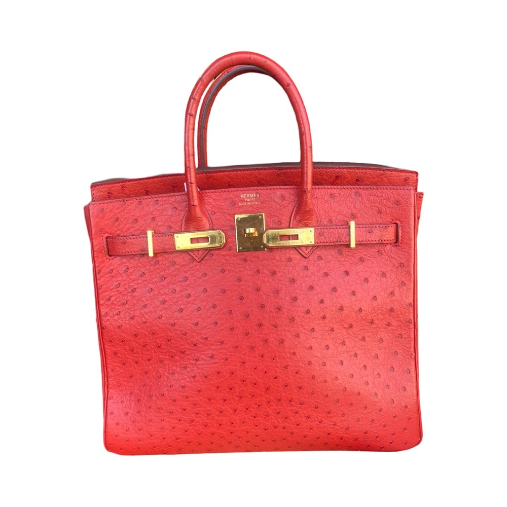 Red Ostrich rare Hermes’ birkin Leather Handbag 32’